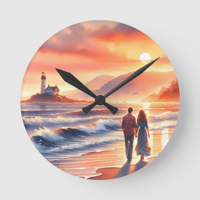 Horloge Ronde Promenade au phare du coucher de soleil côtier rom (Recto)