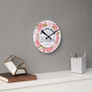 Horloge Ronde Proverbes 31:28 Ecriture de la Fête des Mères Fleu