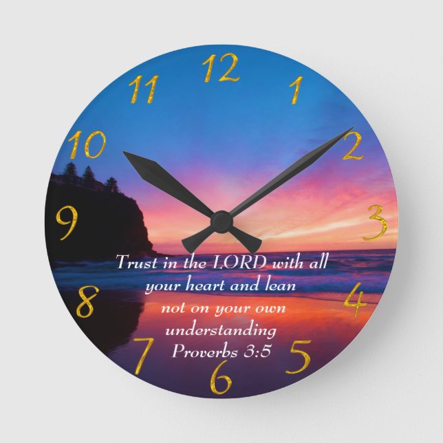 Horloge Ronde Proverbes 3:5 beau océan et le ciel grand cl (Recto)