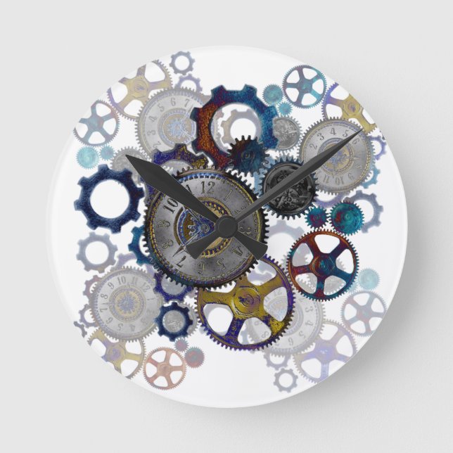 Horloge Ronde Psychadelic steampunk gears, cogs, clock face gift (Recto)