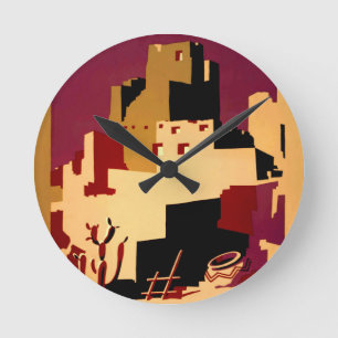 Horloge Ronde Pueblos Anciens du Sud-Ouest WPA Poster Art