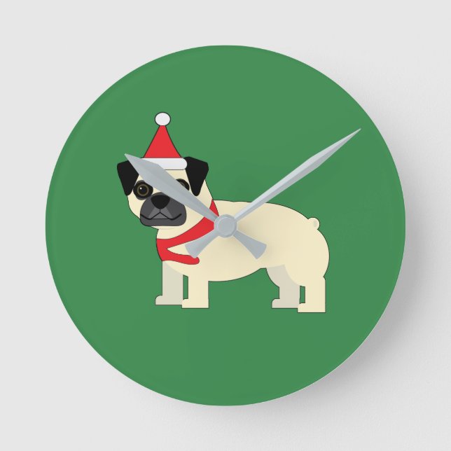 Horloge Ronde Pug de Noël (Recto)