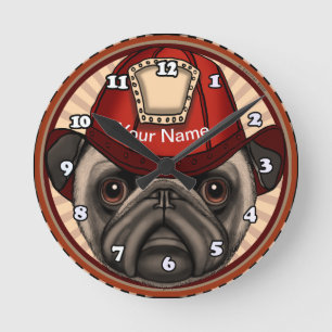 Horloge Ronde Pug pompier