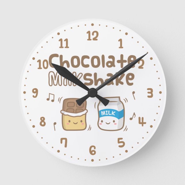 Horloge Ronde Puns Mignons de Milkshake au Chocolat (Recto)