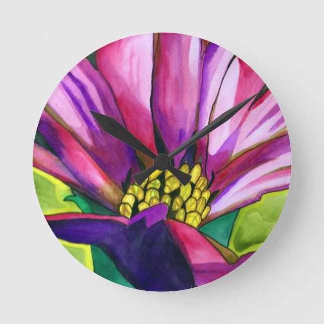 Horloge Ronde Purple African Daisy watercolor art flower (Recto)