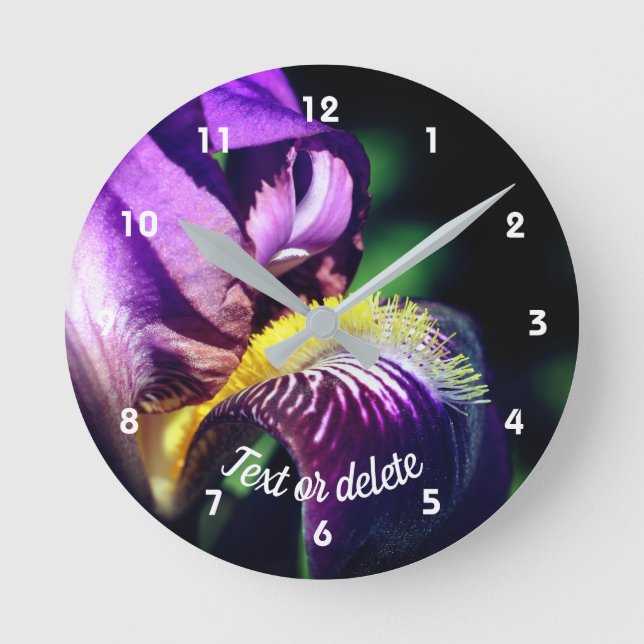 Horloge Ronde Purple Bearded Iris Flower Petal Personalized (Recto)