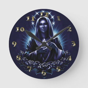 Horloge Ronde Purple Blessed Virgin Mary et Roses