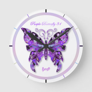 Horloge Ronde Purple Butterfly