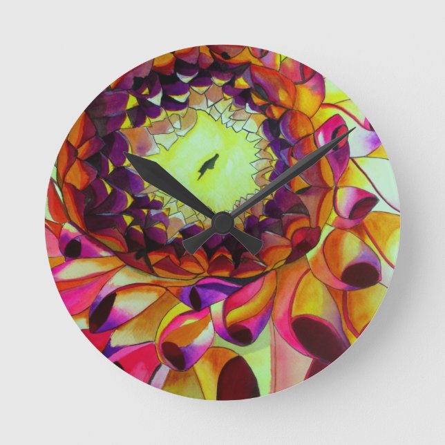 Horloge Ronde Purple Dahlia abstract original flower art (Recto)