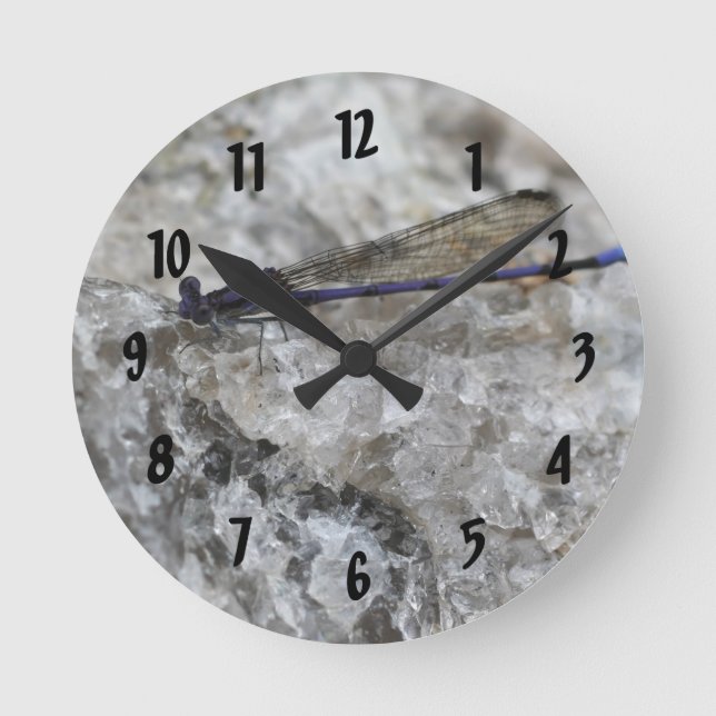 Horloge Ronde Purple Damsefly On Quartz Rock Nature (Recto)