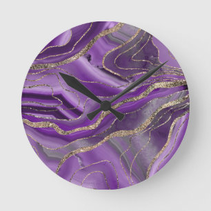 Horloge Ronde Purple Gray Agate Gold Glitter Glam #1