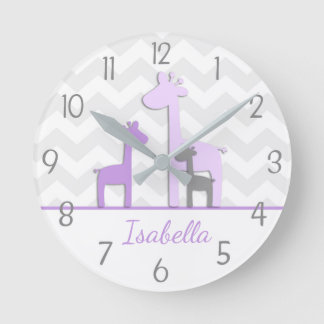 Horloge Ronde Purple Grey Giraffe Nursery Wall Clock