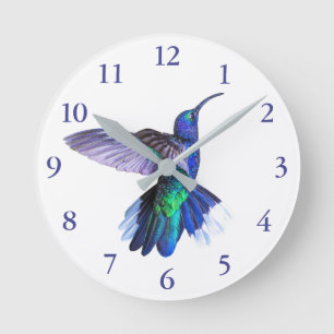 Horloge Ronde Purple Hummingbird dans une pose de beautiful