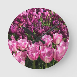 Horloge Ronde Purple & Pink Tulip Garden Bed, Oregon