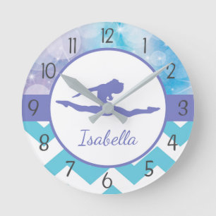 Horloge Ronde Purple Teal Gymnastics Wall Clock