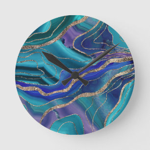 Horloge Ronde Purple Turquoise Galaxy Nebula Agate No. 1 Parties