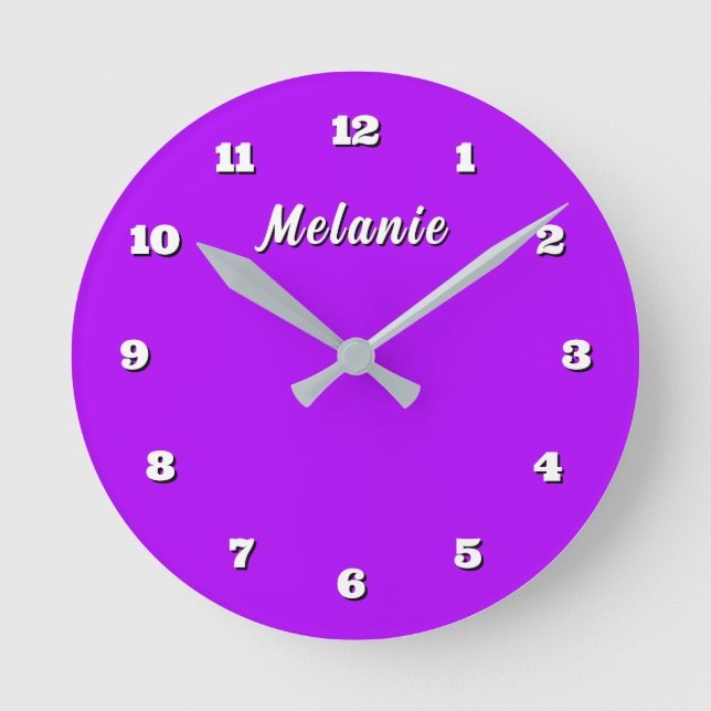 Horloge Ronde Purple Wall Clock Personalized Custom Name (Recto)