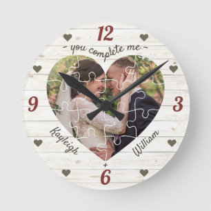Horloge Ronde Puzzle du coeur Mariage photo Vous me complétez Ru