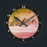 Horloge Ronde Pyramids & Desert, vintage Cairo / Ancient Egypt<br><div class="desc">CLOCKS - Ancient Pyramids in Egypt vintage art. View on all of the pyramids in line is highlighting magnificence of the area. Top of Great Pyramid is still covered with flat decorative stone desks and let us imagine, what amazing view it must have been in the times of their peak....</div>