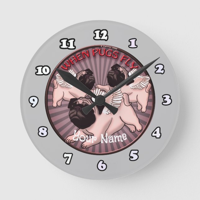 Horloge Ronde Quand les pug volent (Recto)