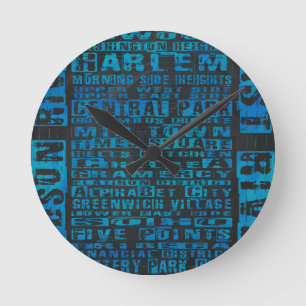 Horloge Ronde Quartiers NYC Bleu