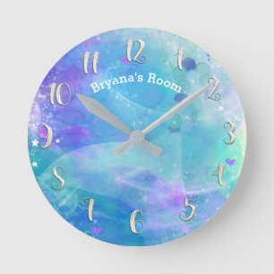 Horloge Ronde Queue pastel aquarelle turquoise Queue de sirène P