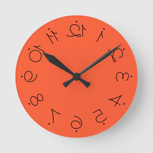 Horloge Ronde Quirky Orange With Flipped Twisted Numbers (Recto)