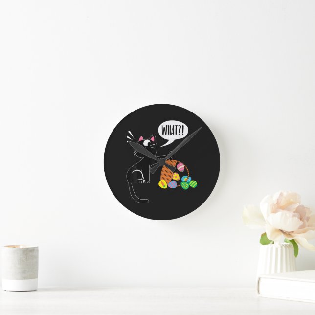 Horloge Ronde QUOI ! Chat de Pâques (Maison)