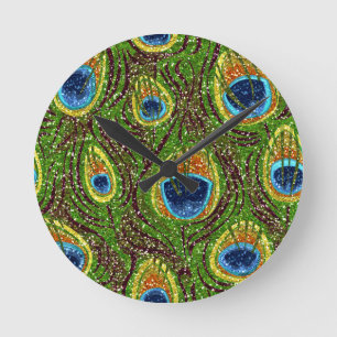 Horloge Ronde RAB Rockabilly Impression Colorée de Plumes de Pao