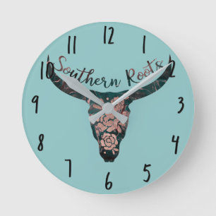 Horloge Ronde Racines méridionales Longhorn Rose et Vert de Coun
