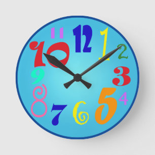 Horloge Ronde Radio colourful numbers on shaded blue