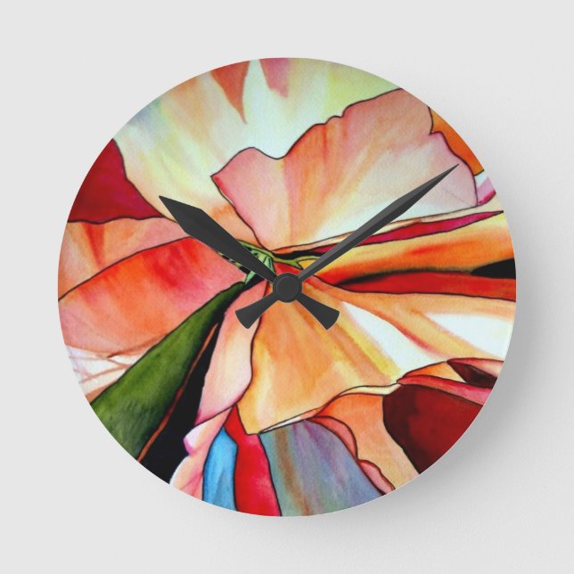 Horloge Ronde Rainbow Begonia flower watercolour original (Recto)
