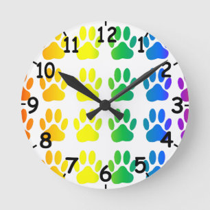 Horloge Ronde Rainbow Dog Pawprint With Dial