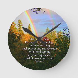 Horloge Ronde Rainbow Forest Écriture chrétienne Bible Verse