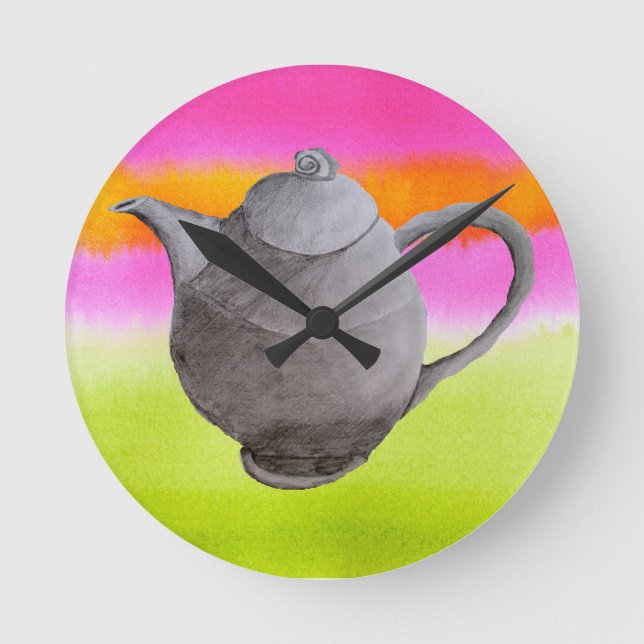 Horloge Ronde Rainbow Teapot arty tea party (Recto)
