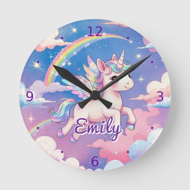 Horloge Ronde Rainbow Unicorn cadenas personnalisées (Recto)