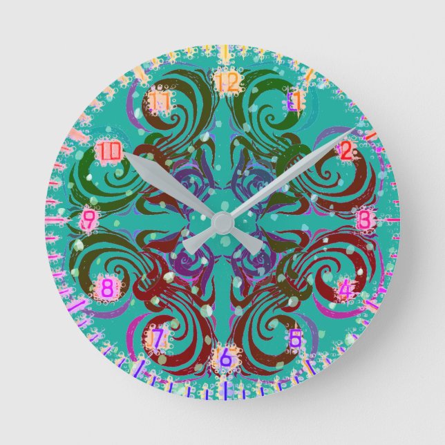 Horloge Ronde Raisins sauvages Curvy Turquoise Green Retro (Recto)