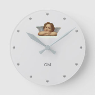 Horloge Ronde Raphaël Cherub élégant sur fond argenté