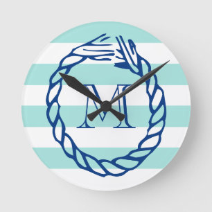Horloge Ronde Raye sarcelle marine bleu marine monogramme