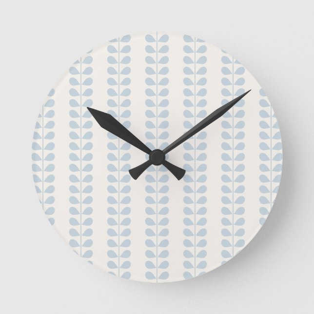 Horloge Ronde Rayure de feuille bleu clair (Recto)