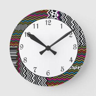 Horloge Ronde Rayure pointillée en zig zag tissé