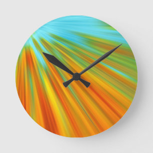 Horloge Ronde rayures Abstraites rouge jaune orange vert sur ble