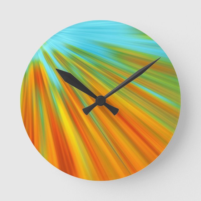 Horloge Ronde rayures Abstraites rouge jaune orange vert sur ble (Recto)