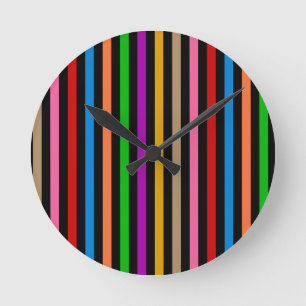 Horloge Ronde Rayures arc-en-ciel colorées - Noir