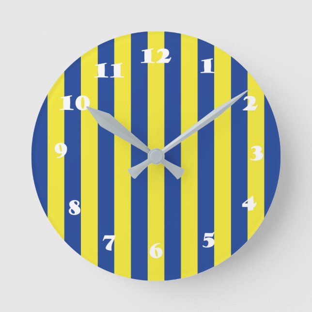 Horloge Ronde Rayures bleu foncé et jaune  (Recto)