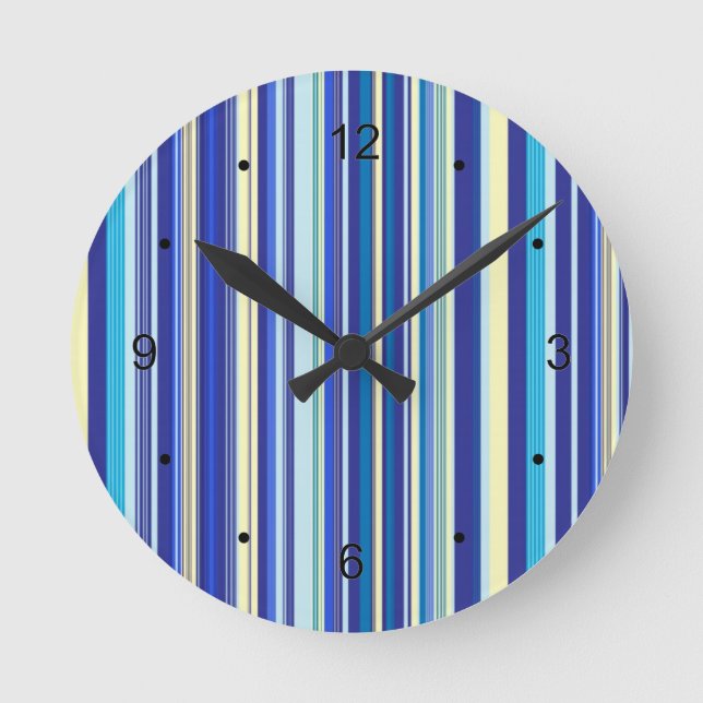 Horloge Ronde Rayures bleues et crèmes (Recto)