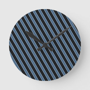 Horloge Ronde Rayures bleues noires blanches en diagonale
