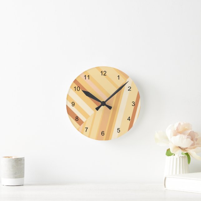 Horloge Ronde Rayures Brun Beige (Maison)