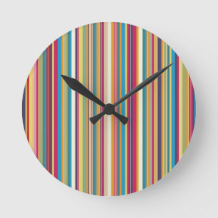 Horloge Ronde Rayures Colorées Jolies
