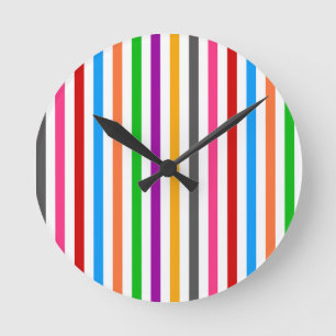 Horloge Ronde Rayures de lignes arc-en-ciel colorées - Blanc